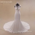 Sexy illusion back lace long trail mermaid wedding dress